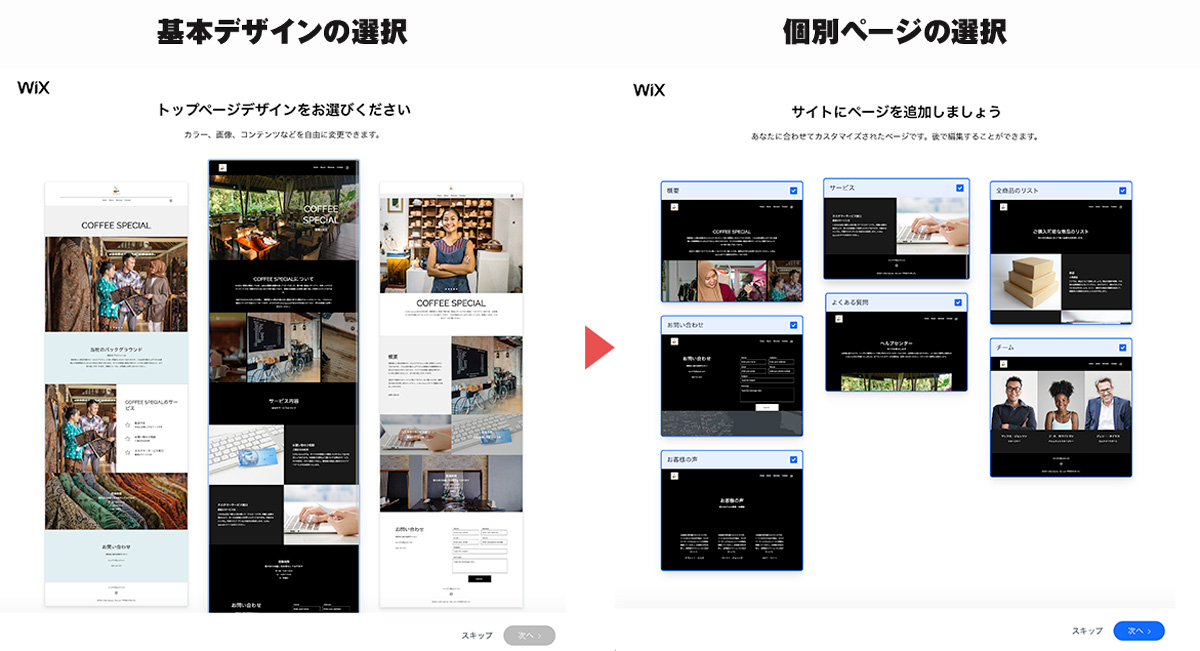 Wixのデザイン選択画面