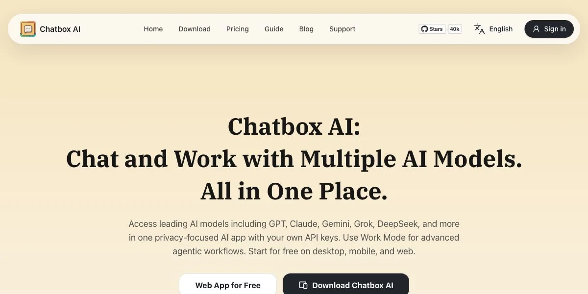 Chatbox AIの公式サイトのトップページ