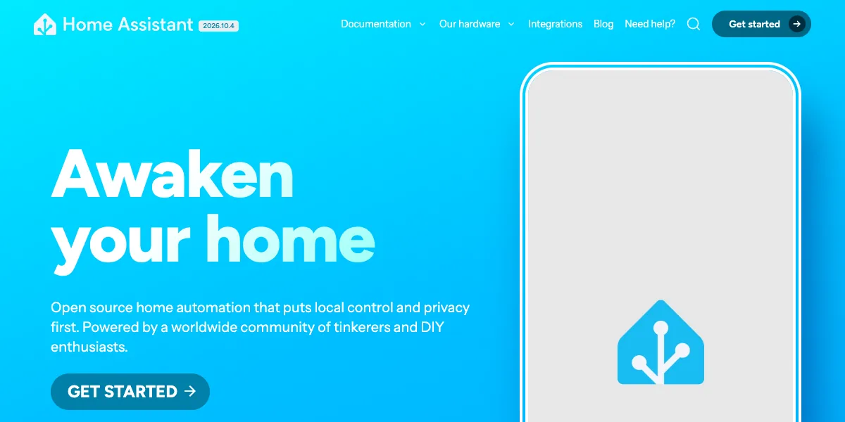 Home Assistantの公式サイトのトップページ