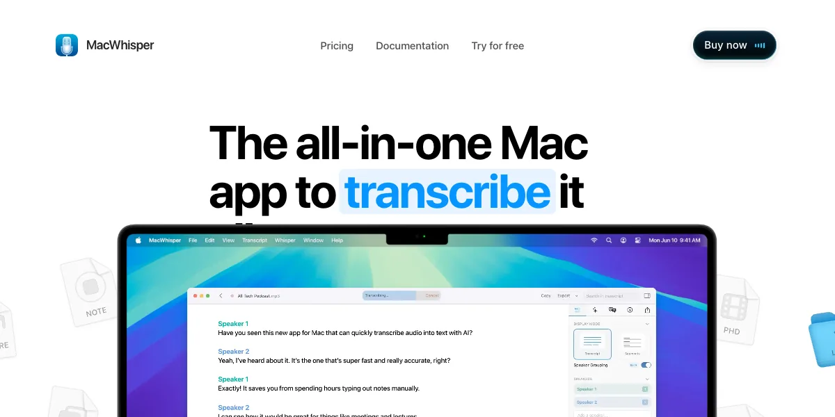 MacWhisperの公式サイトのトップページ