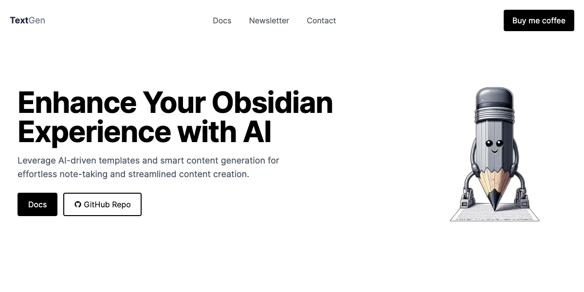 Text Generator for Obsidianの公式サイトのトップページ