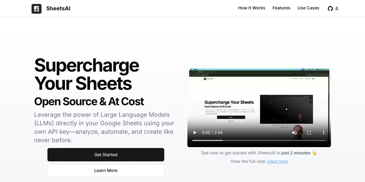 SheetsAIの公式サイトのトップページ