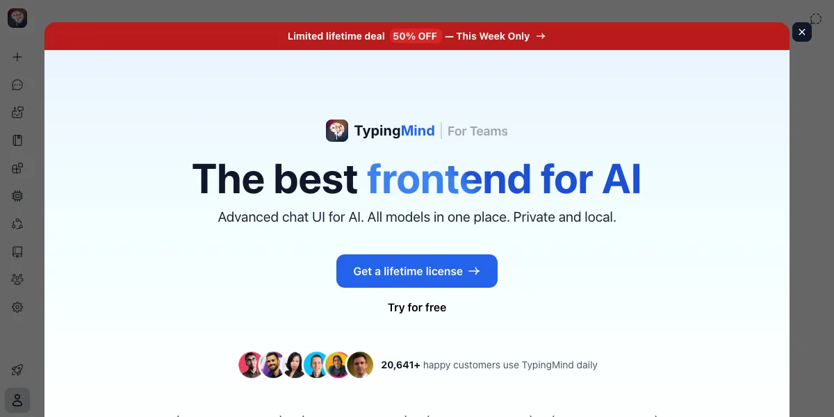 TypingMindの公式サイトのトップページ